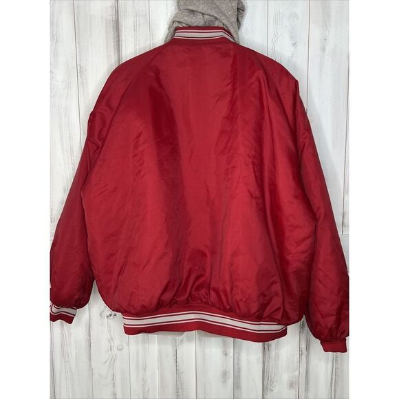 VTG DUNLOP RED QUILTED BOMBER JACKET GRAY FLEECE TRIM HOODED FULL ZIP XXL WARM - Picture 7 of 15